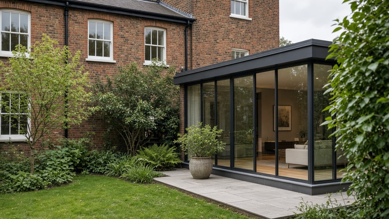 A contemporary glass rear extension on a British home