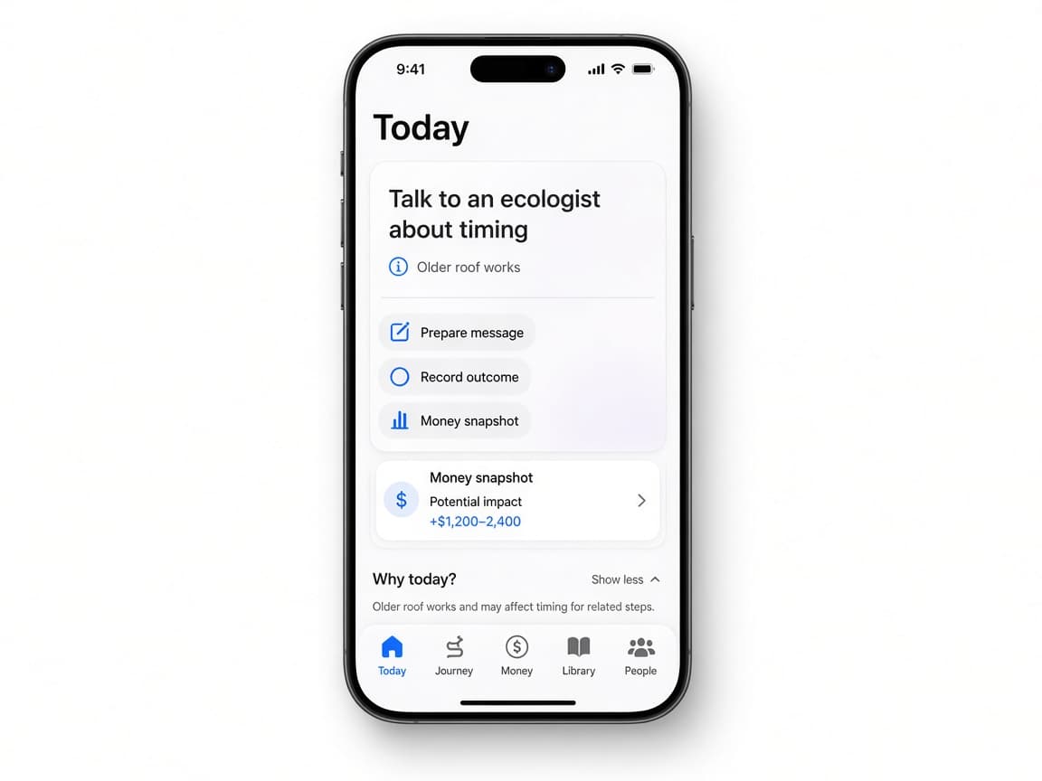 Homehint Today screen showing the next useful action
